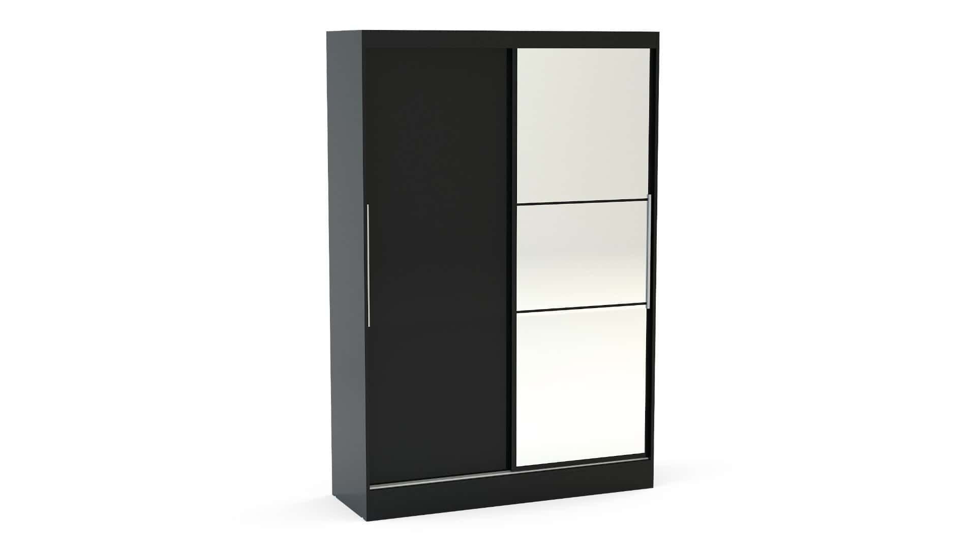 Lynx 2 Door Sliding Wardrobe With Mirror - Black | Buy Online | Beds.ie