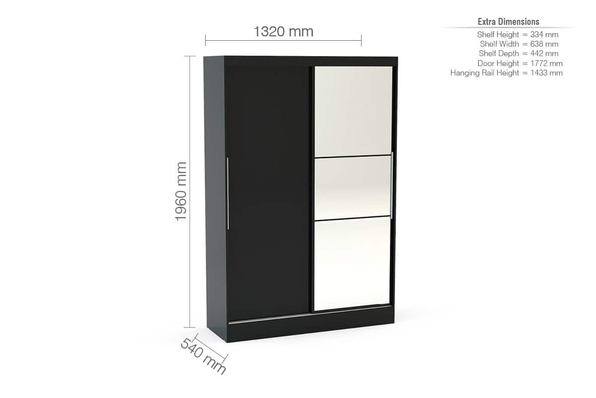 Lynx 2 Door Sliding Wardrobe With Mirror - Black - Image 3
