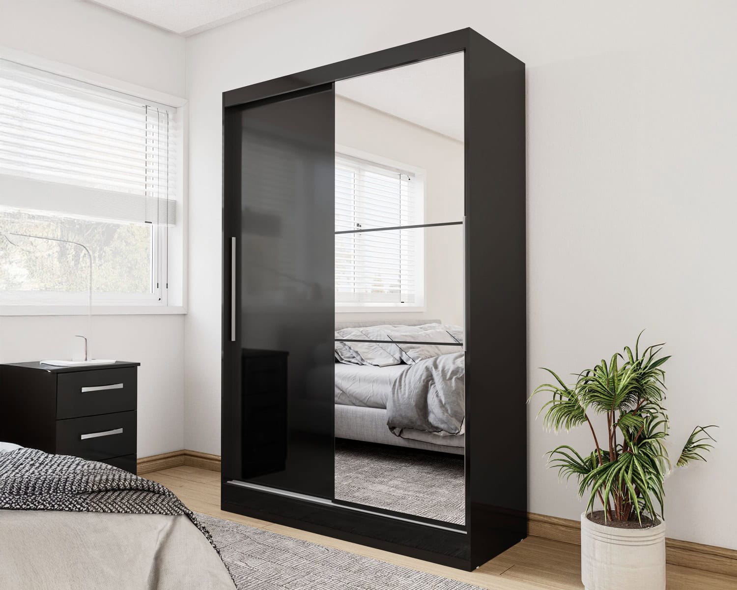 Lynx 2 Door Sliding Wardrobe With Mirror - Black - Image 4