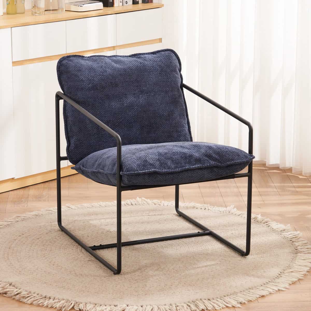 Tivoli Occasional Chair - Black Metal/Blue Fabric - Image 5