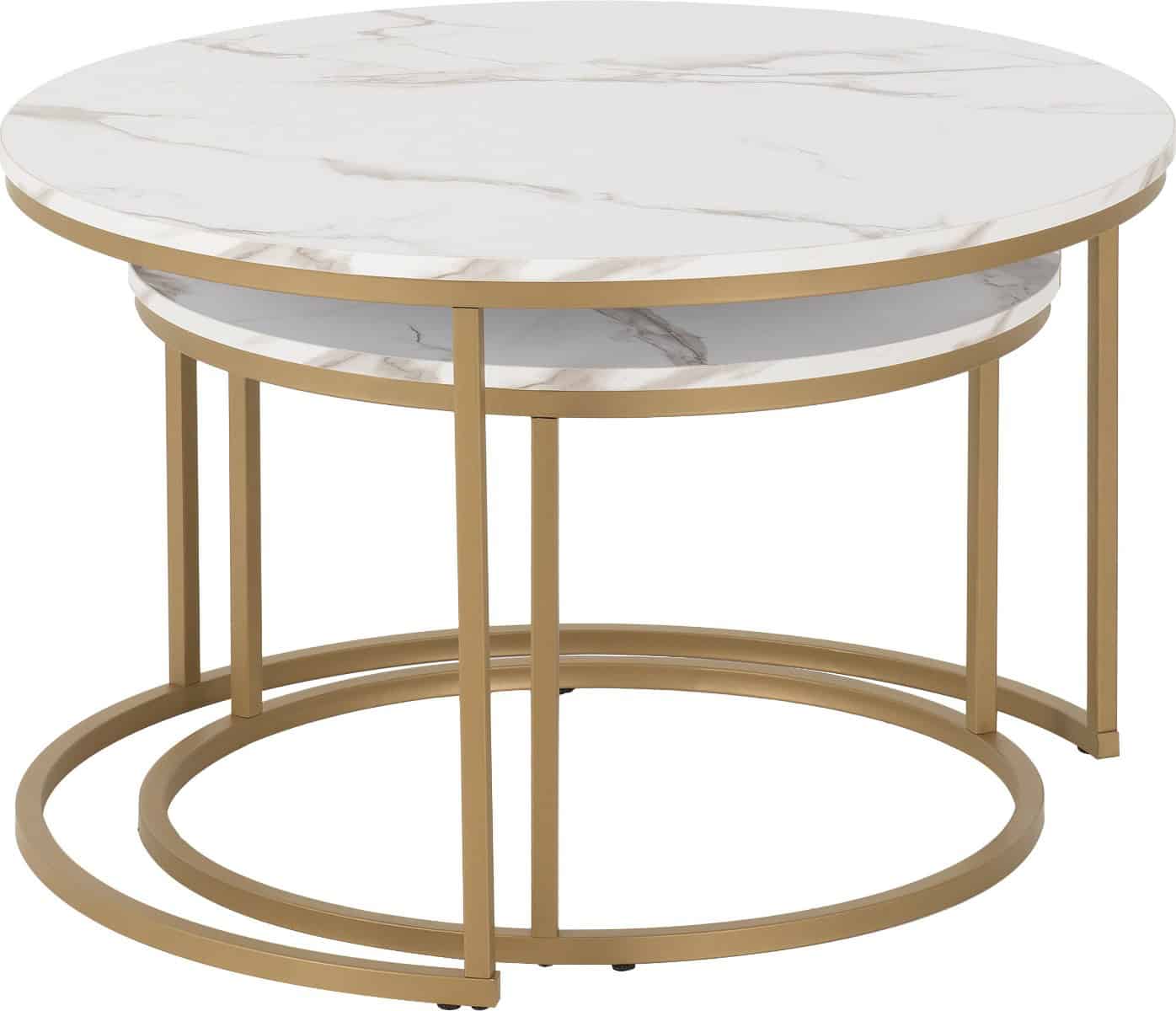 Dallas Round Coffee Table Set - Marble/Gold Effect - Image 2