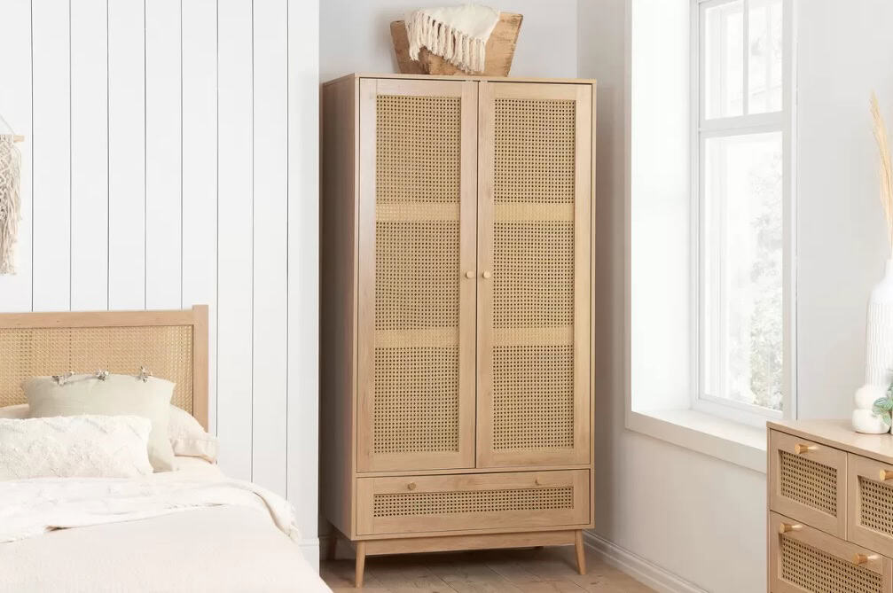 Croxley 2 Door 1 Drawer Rattan Wardrobe - Oak | Buy Online | Beds.ie