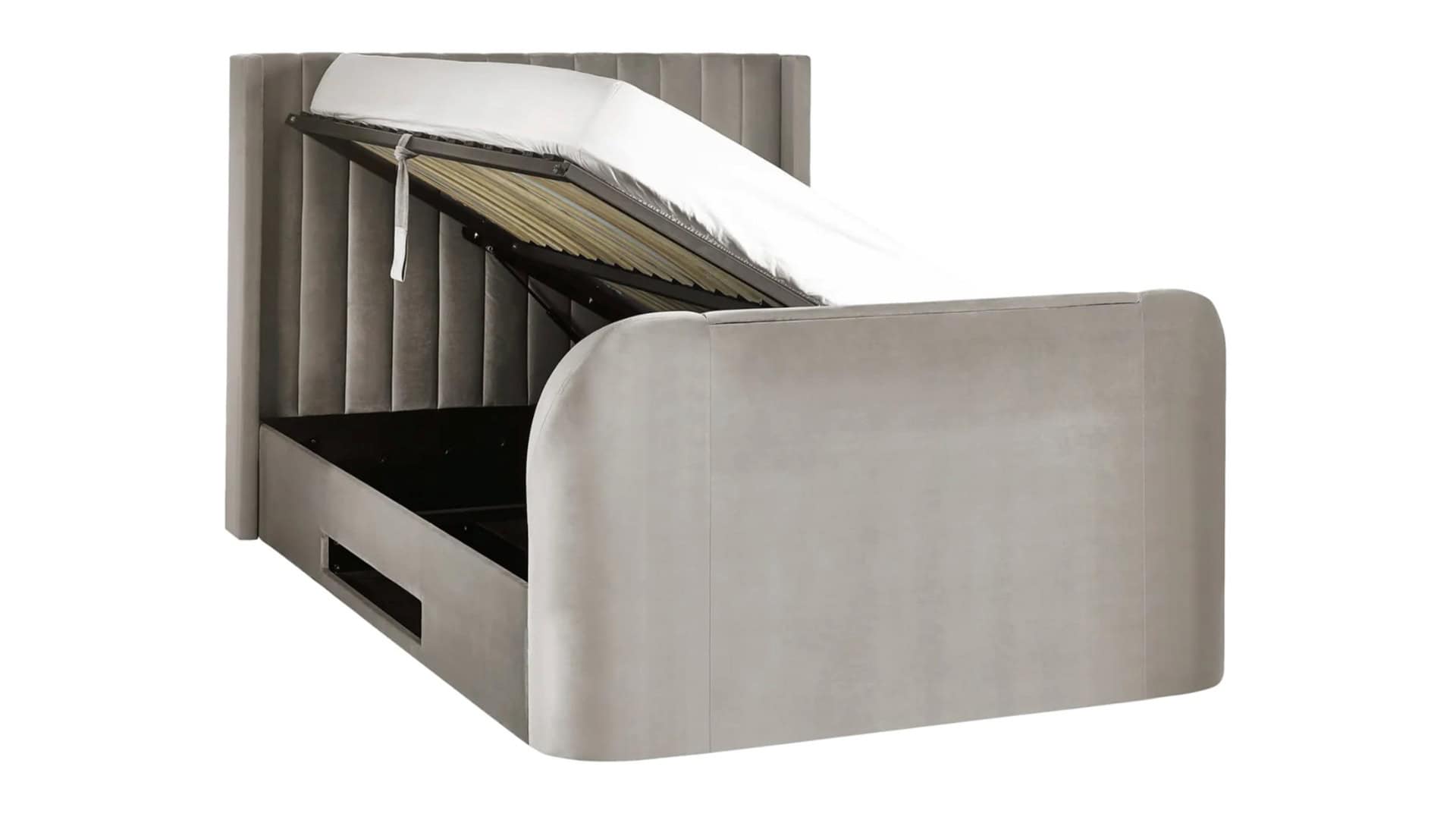 Clarke 5ft TV Side opening Ottoman - Light Grey Fabric - Image 8