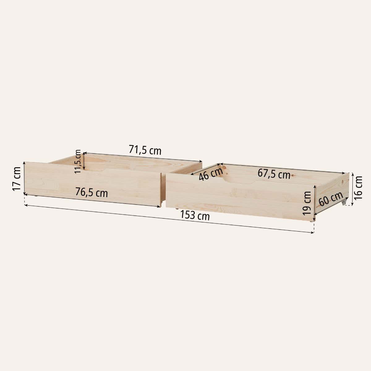 Hoppekids Shorty Daybed with Safety Rail & Drawers - Natural - Image 6