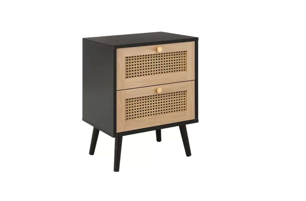 Croxley 2 Drawer Rattan Bedside - Black - Image 3