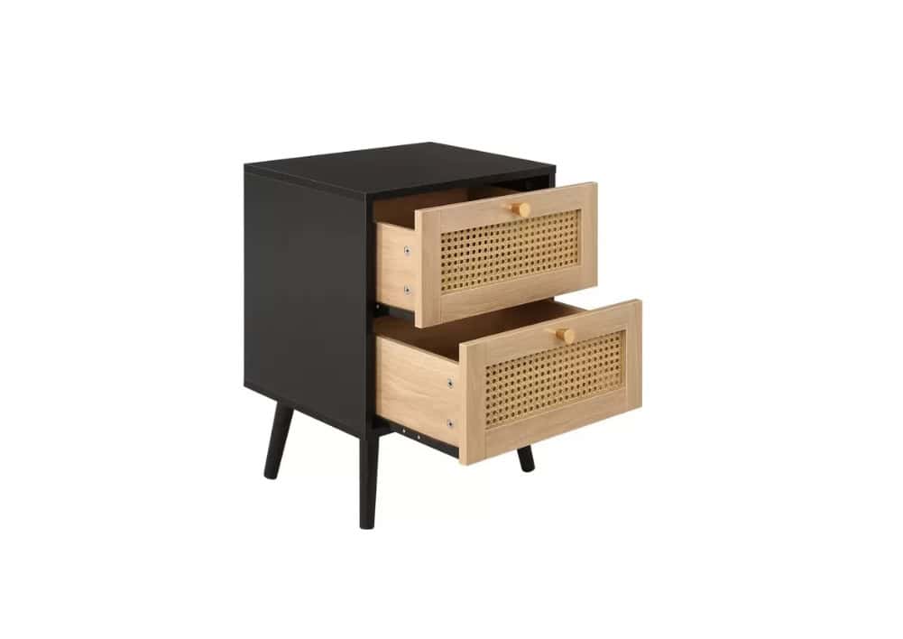 Croxley 2 Drawer Rattan Bedside - Black - Image 5