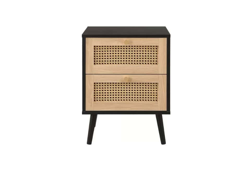 Croxley 2 Drawer Rattan Bedside - Black - Image 6