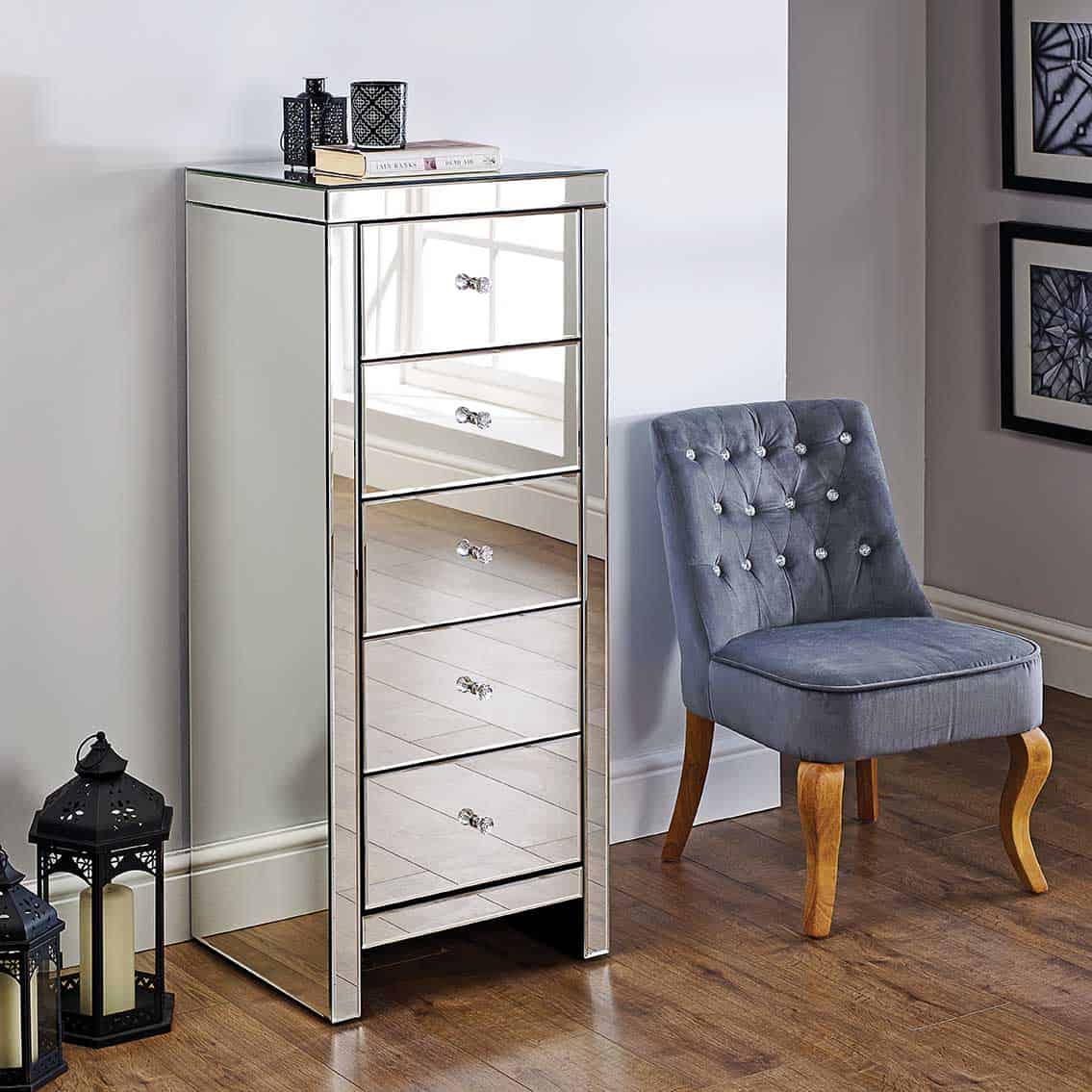 Seville Mirrored 5 Drawer Narrow Chest | Buy Online | Beds.ie