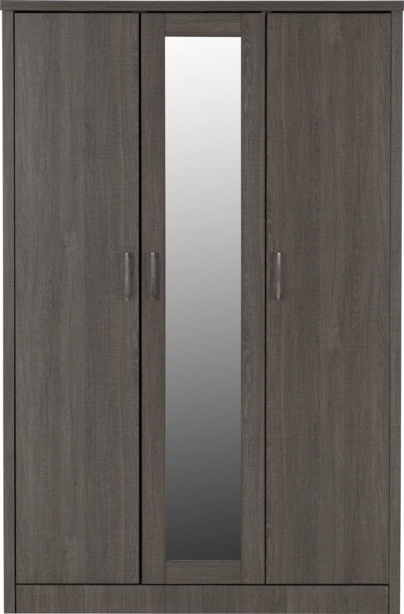 Lisbon 3 Door Wardrobe - Black Wood Grain - Image 2