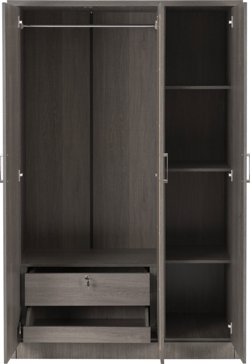 Lisbon 3 Door Wardrobe - Black Wood Grain - Image 3