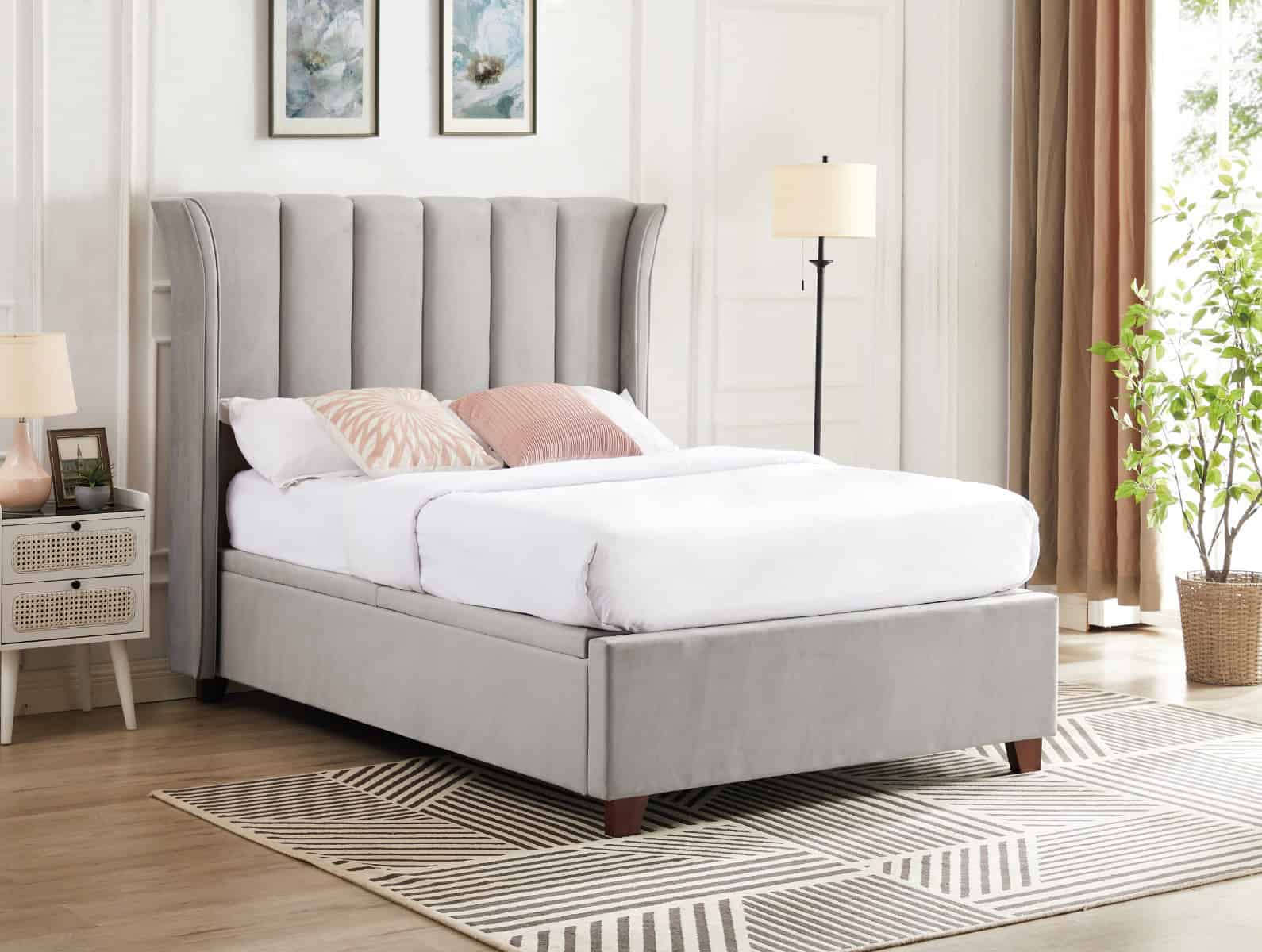 Mia 4ft6 Ottoman Bedframe - Light Grey Velvet - Image 2