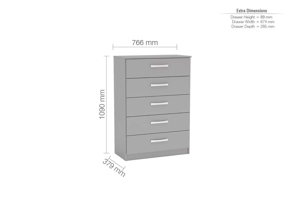 Lynx 5 Drawer Chest - Grey - Image 2