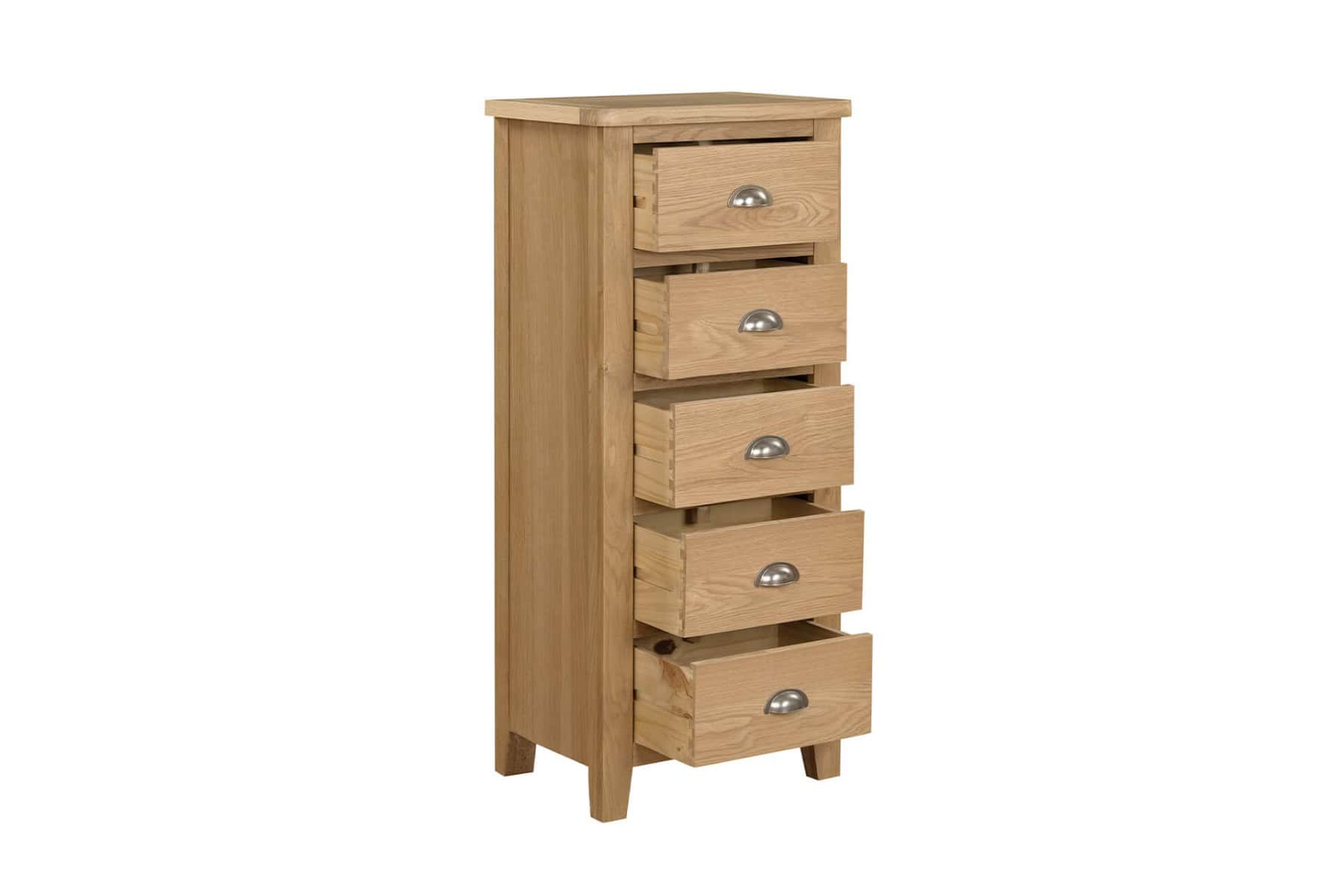 Marsden 5 Drawer Narrow Chest - Oak - Image 3