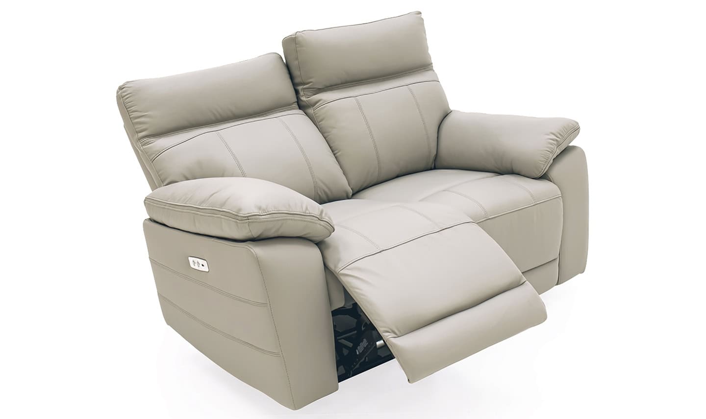 Positano 2 Seater Electric Reclining Sofa - Light Grey Leather - Image 2