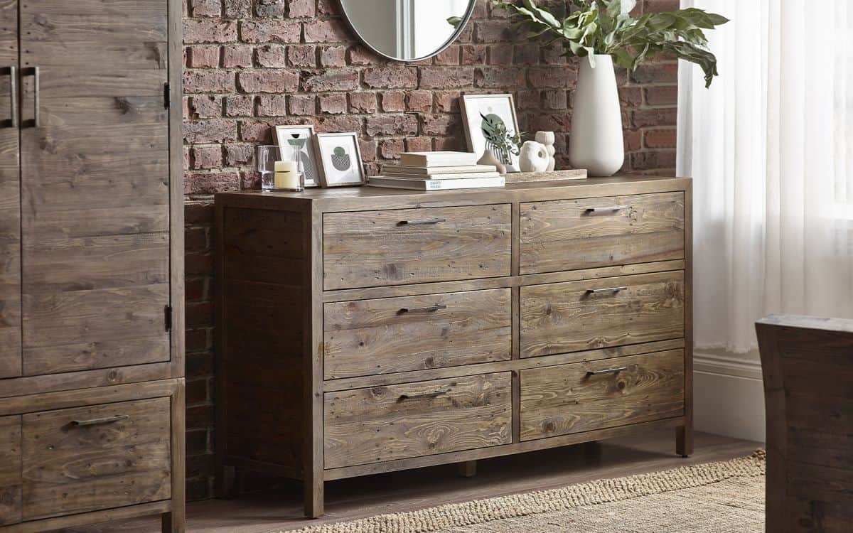 Heron 6 Drawer Wide Chest - Reclaimed Pine | Buy Online | Beds.ie