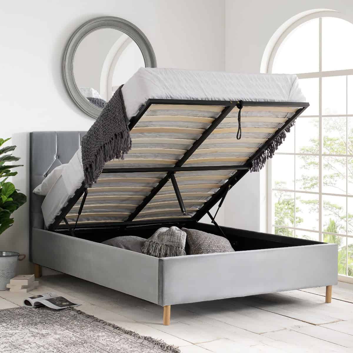 Loxley 5ft Ottoman Bedframe - Grey Velvet | Buy Online | Beds.ie