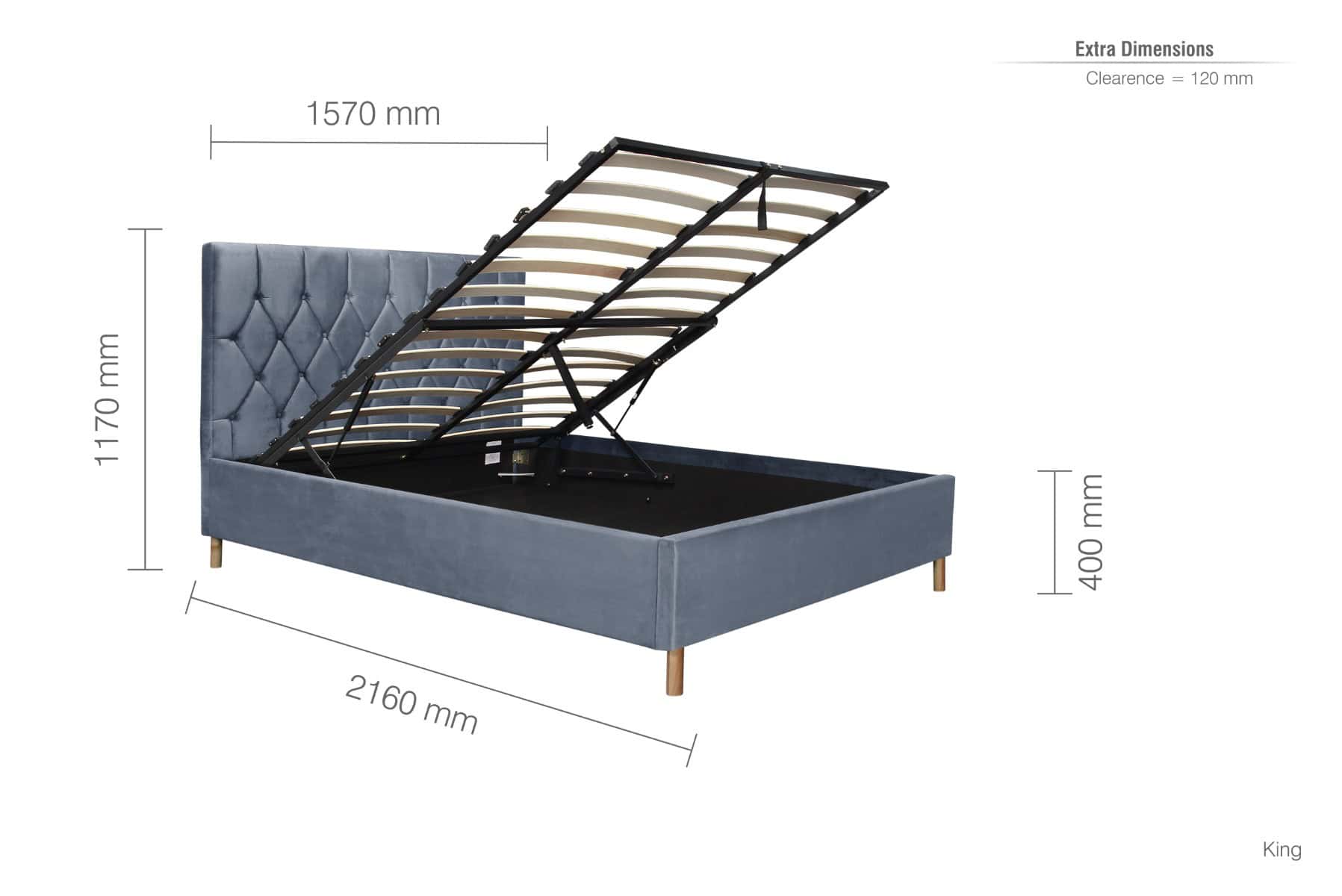 Loxley 5ft Ottoman Bedframe - Grey Velvet - Image 11