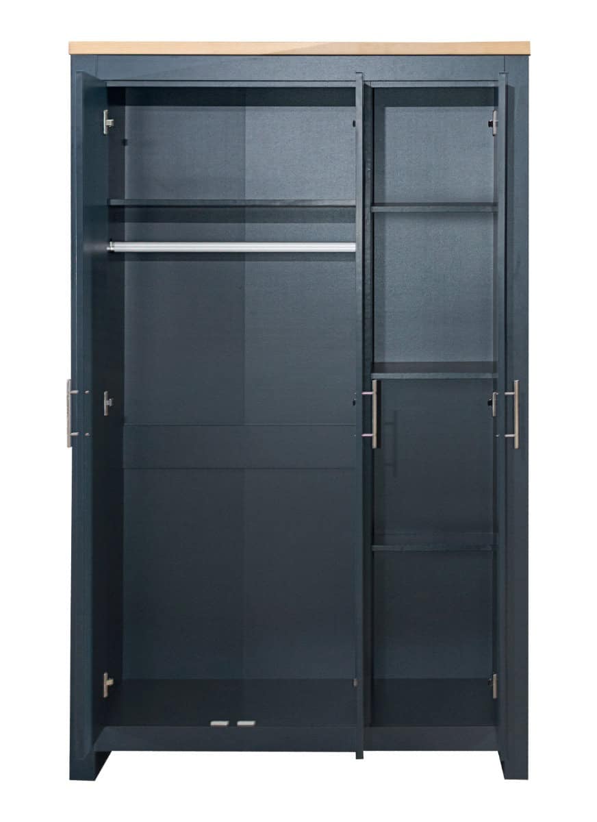 Highgate 3 Door Wardrobe with Mirrored Door - Navy & Oak - Image 3