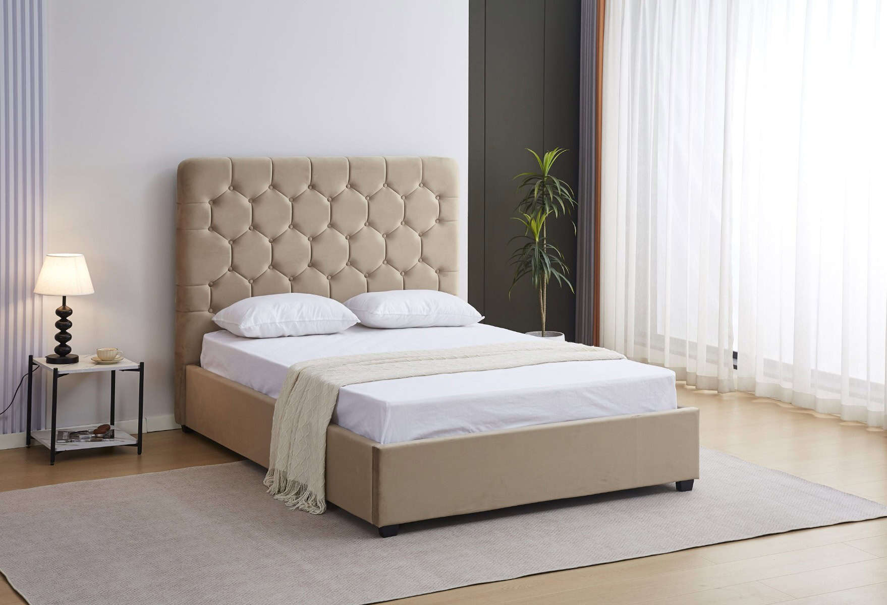 Madison 4ft6 Ottoman Bedframe - Fawn Velvet - Image 2