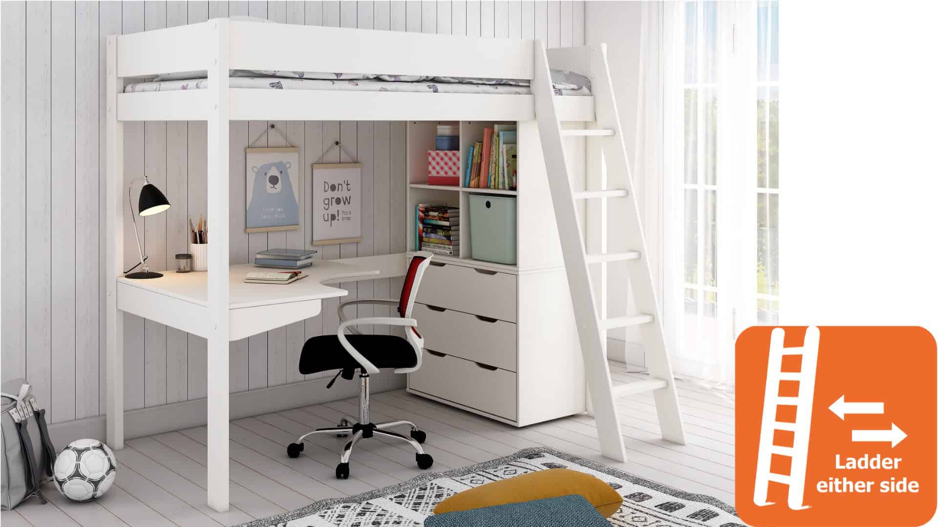 Kids Avenue Estella White Highsleeper with Desk & Storage - Image 4