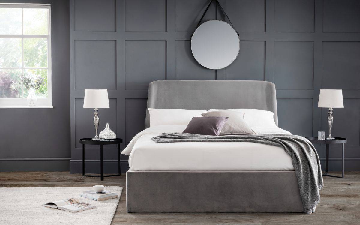 Frances 5ft Curved Ottoman Bed - Grey Velvet | Buy Online | Beds.ie