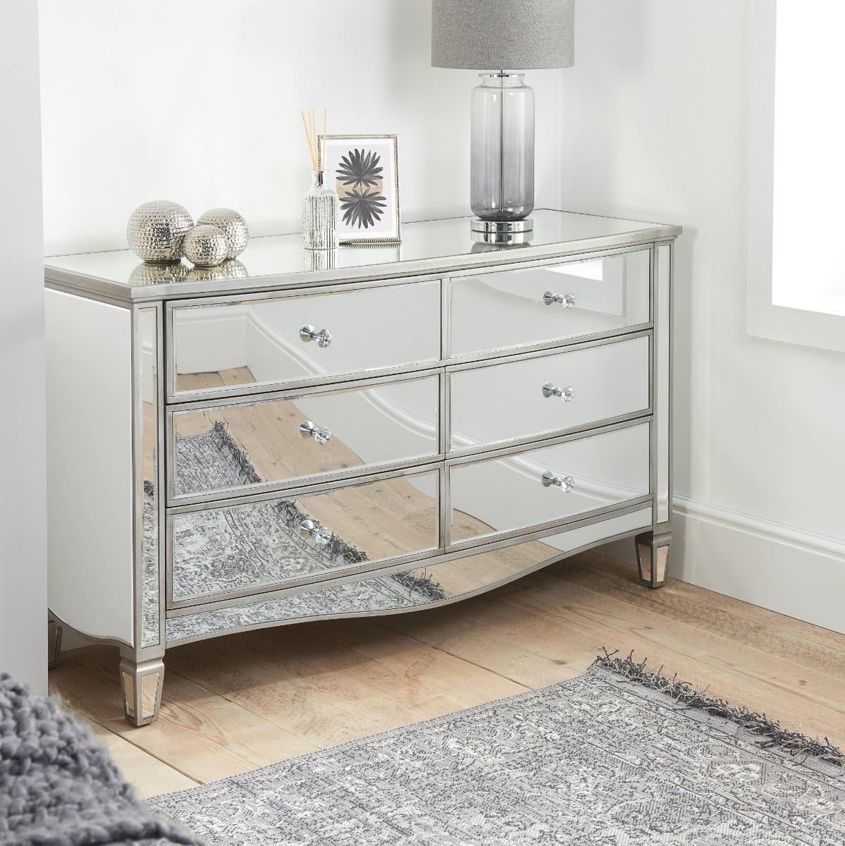 Elysee Mirrored 6 Drawer Wide Chest | Buy Online | Beds.ie