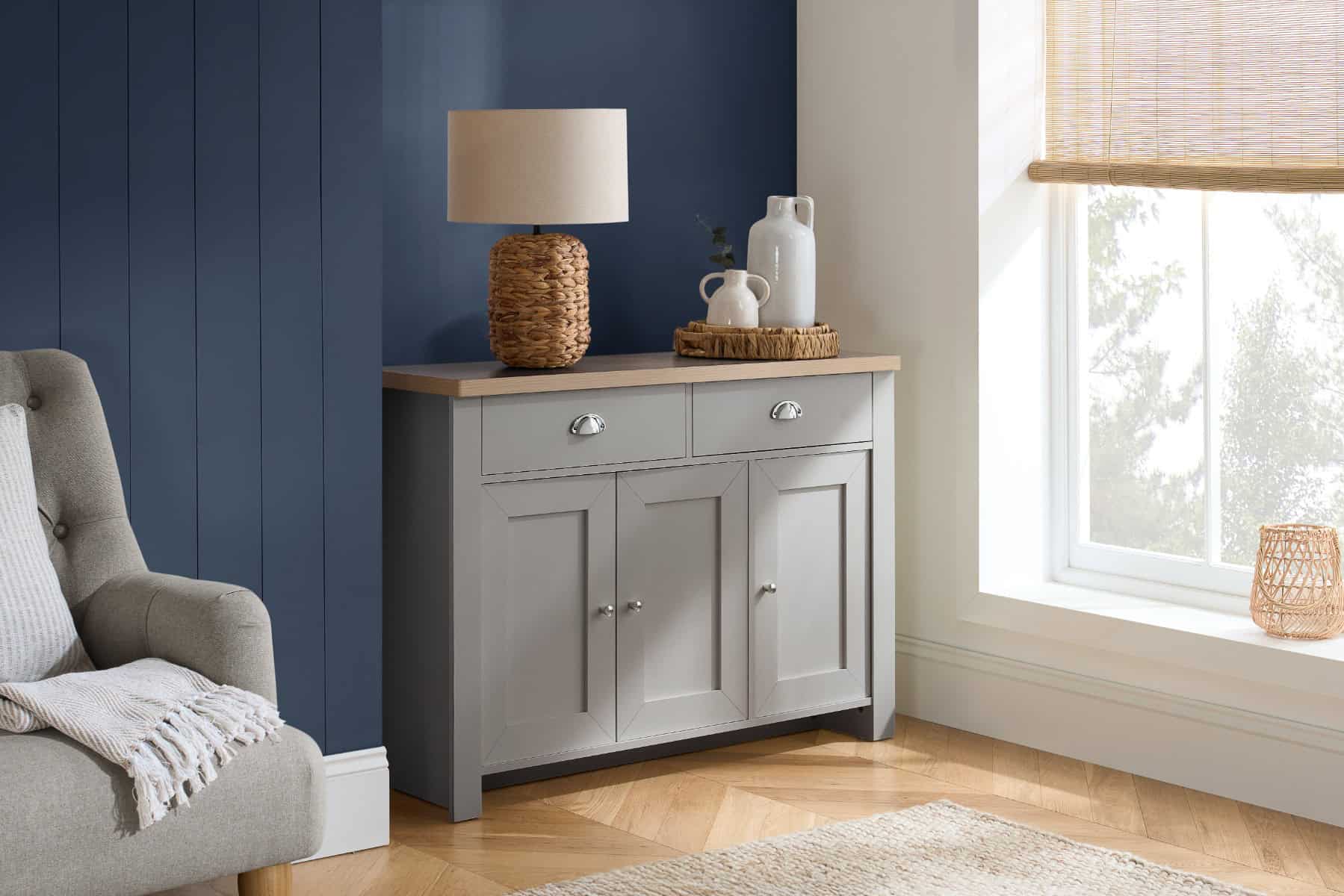 Highgate 3 Door 2 Drawer Sideboard - Grey & Oak | Buy Online | Beds.ie