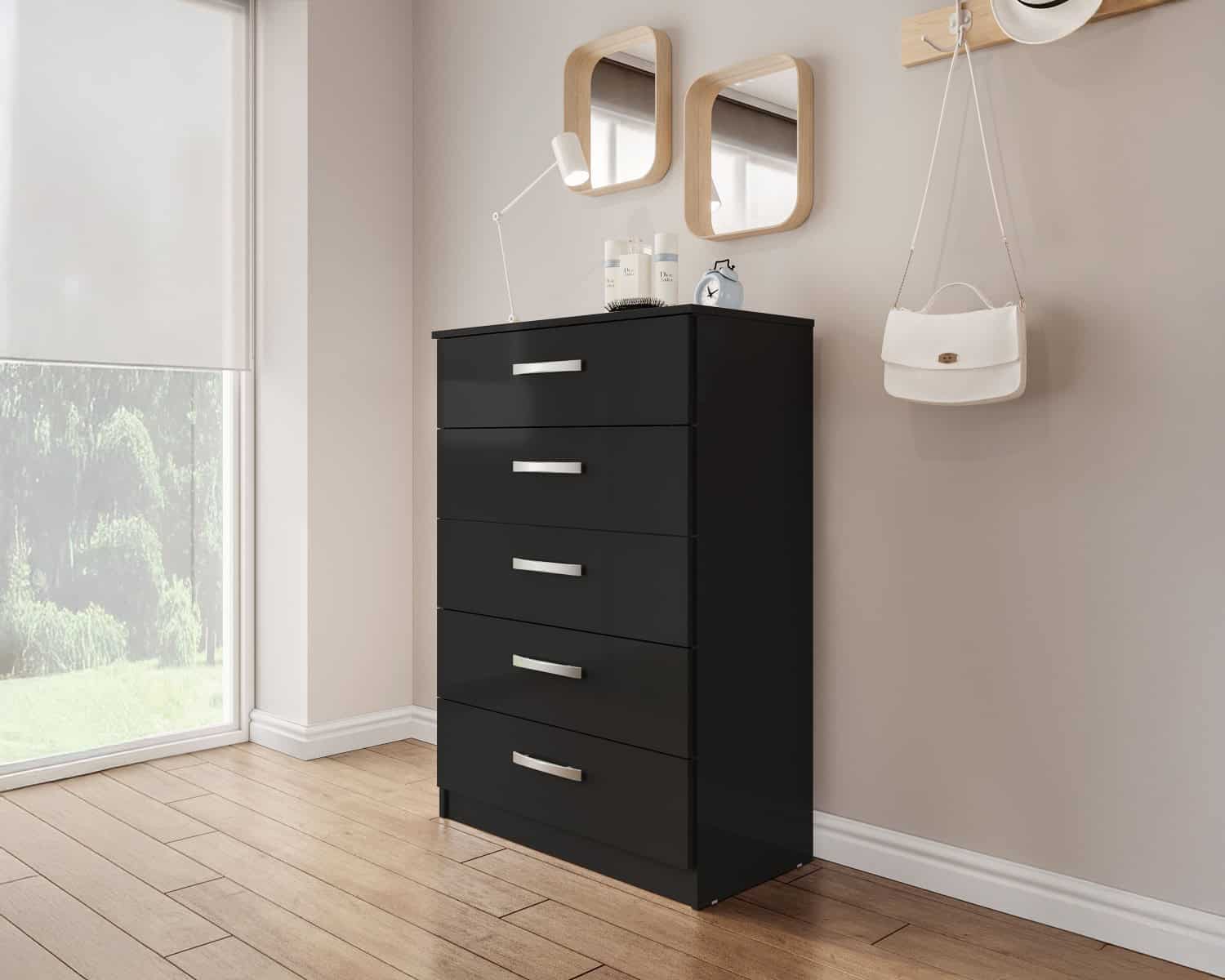 Lynx 5 Drawer Chest - Black | Buy Online | Beds.ie