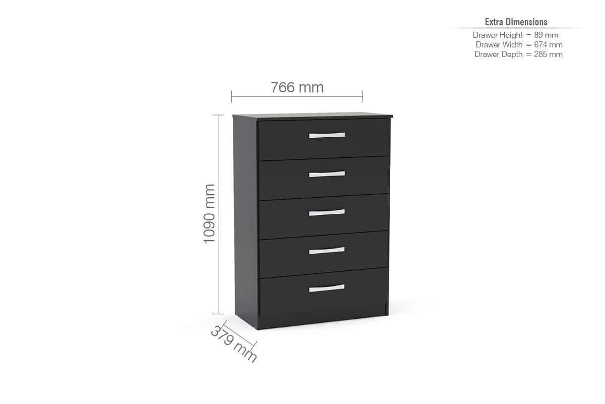 Lynx 5 Drawer Chest - Black - Image 3