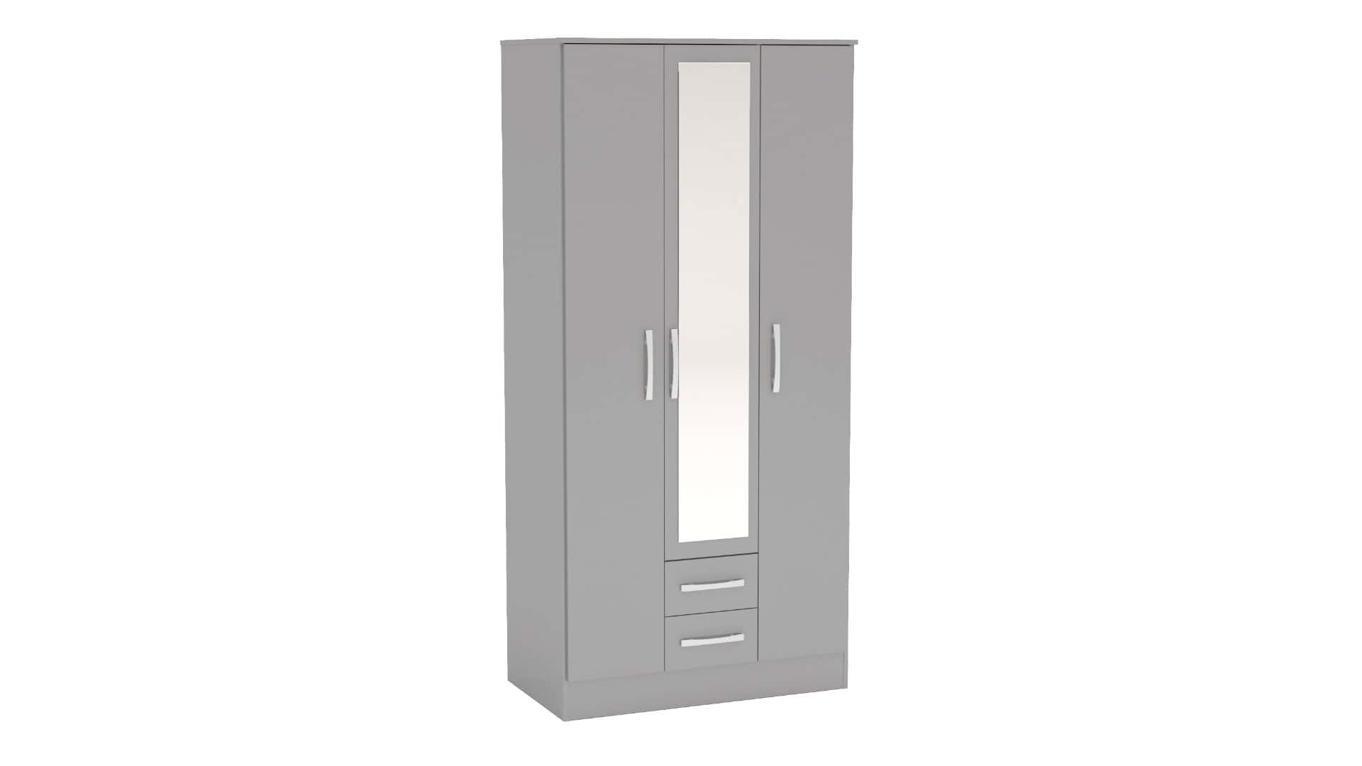 Lynx 3 Door 2 Drawer Robe with Mirror - Grey | Buy Online | Beds.ie