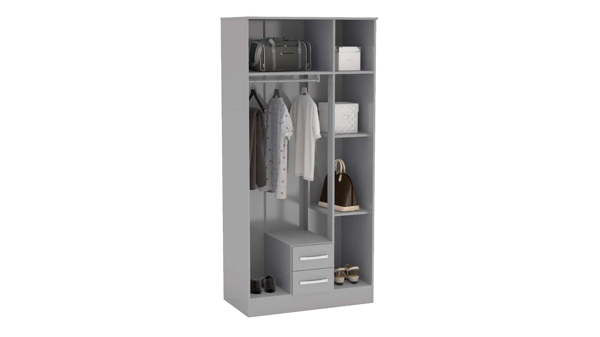 Lynx 3 Door 2 Drawer Robe with Mirror - Grey - Image 2