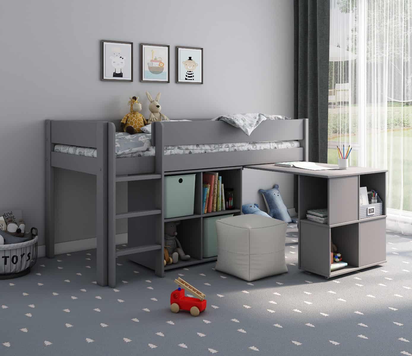Kids Avenue Estella Midsleeper with Desk - Grey | Buy Online | Beds.ie