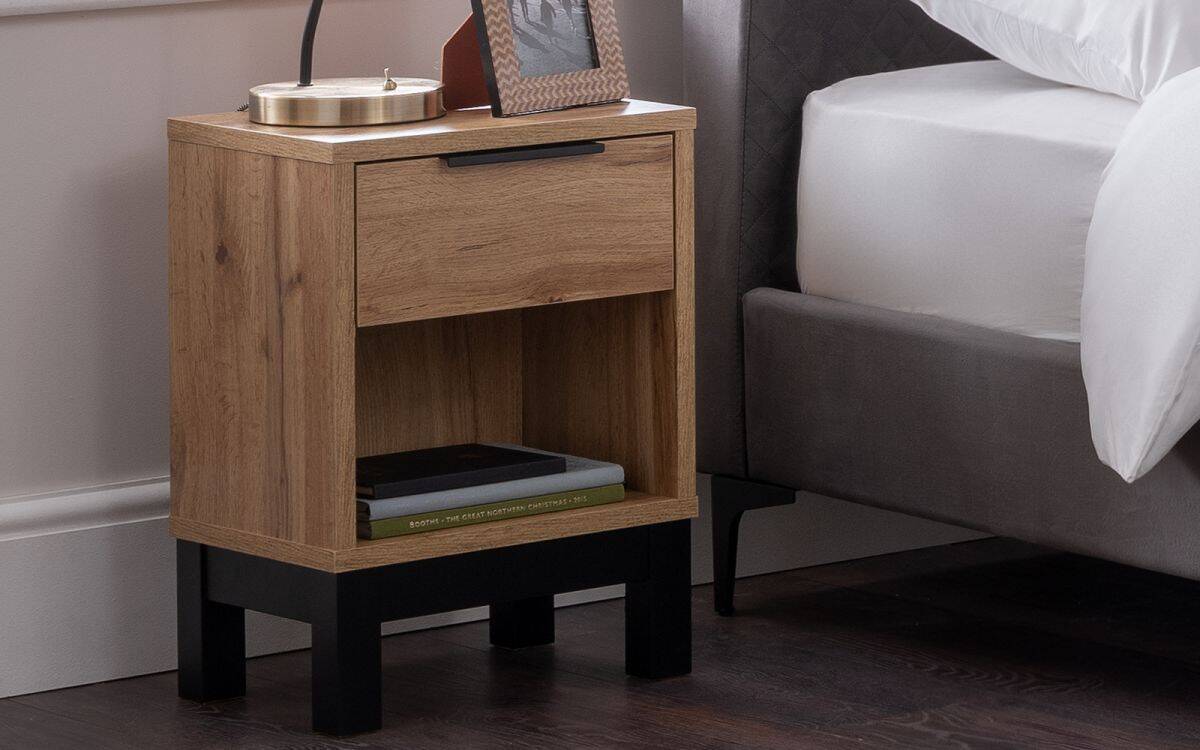 Batu 1 Drawer Bedside - Oak & Black | Buy Online | Beds.ie
