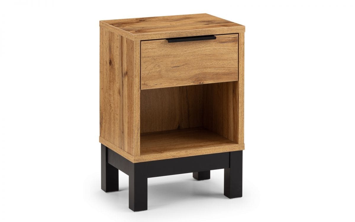 Batu 1 Drawer Bedside - Oak & Black - Image 2
