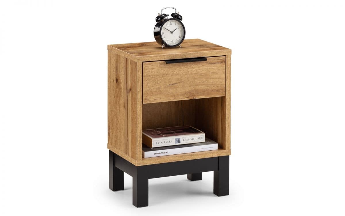 Batu 1 Drawer Bedside - Oak & Black - Image 3