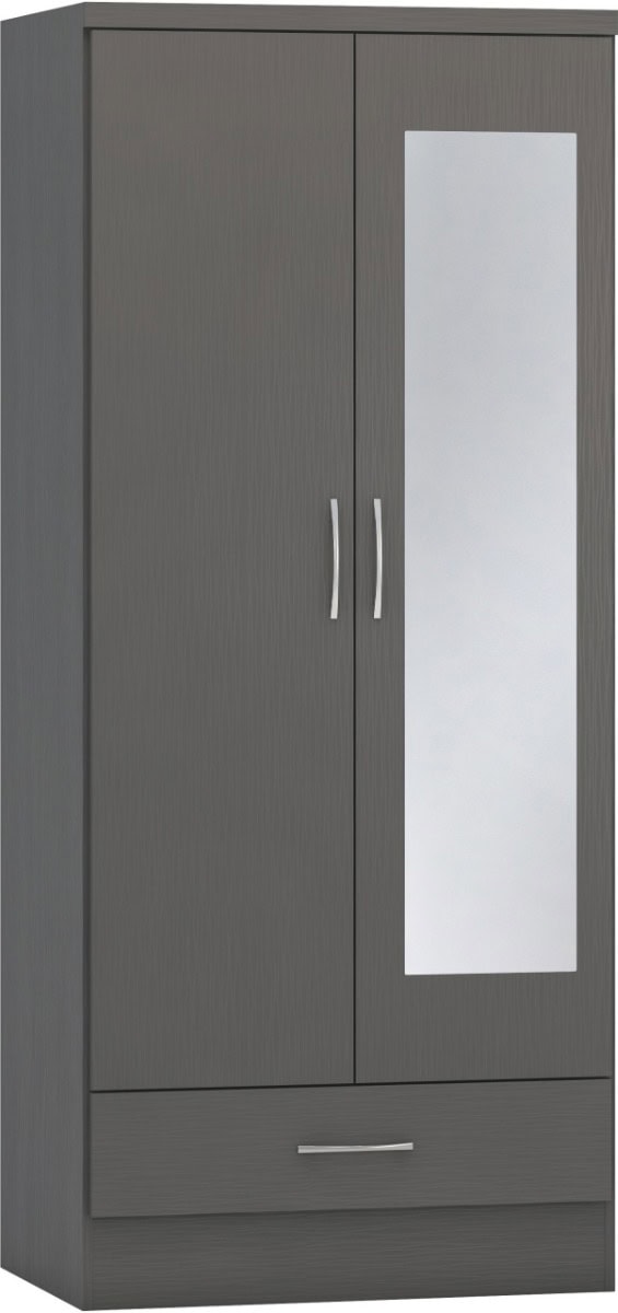 Nevada Mirrored 2 Door 1 Drawer Wardrobe - 3D Effect Grey | Buy Online | Beds.ie