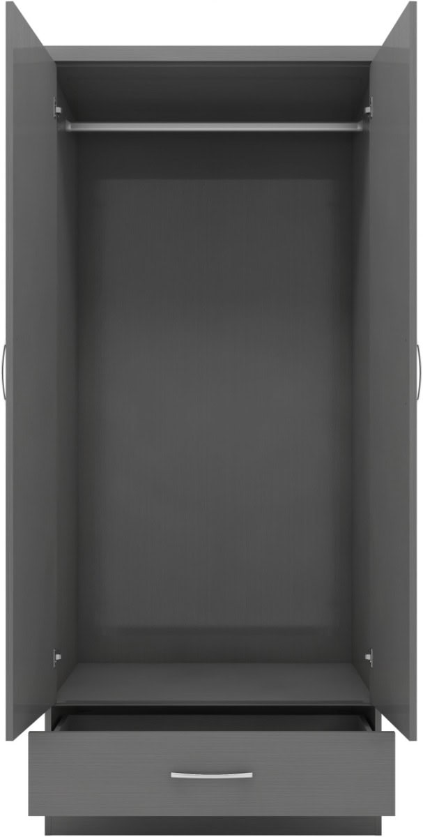 Nevada Mirrored 2 Door 1 Drawer Wardrobe - 3D Effect Grey - Image 3