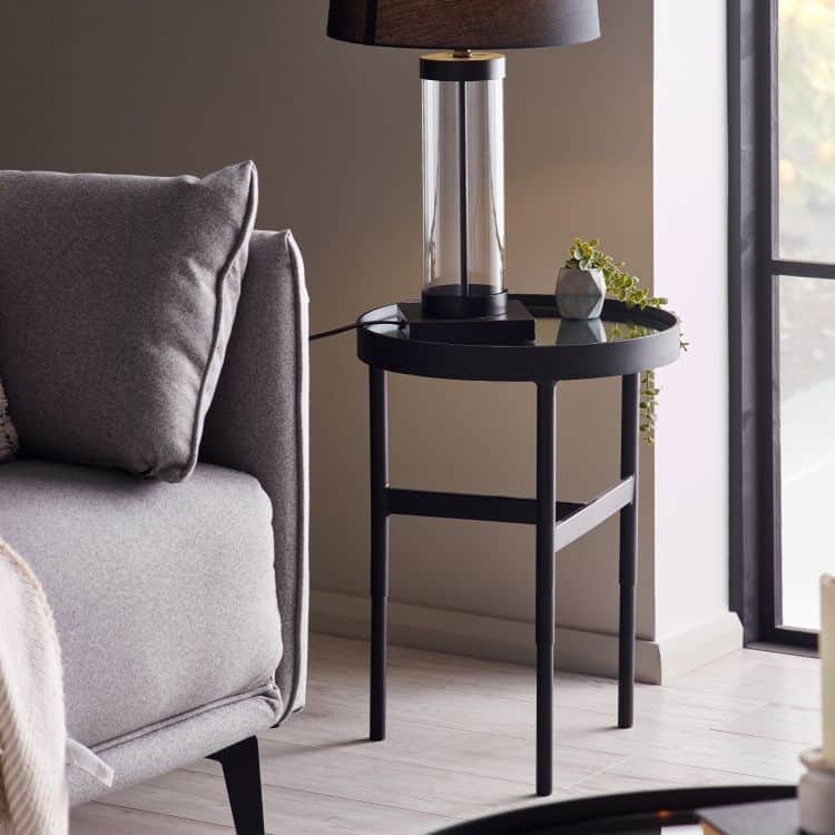 Francis Mirror Glass Lamp Table - Black | Buy Online | Beds.ie