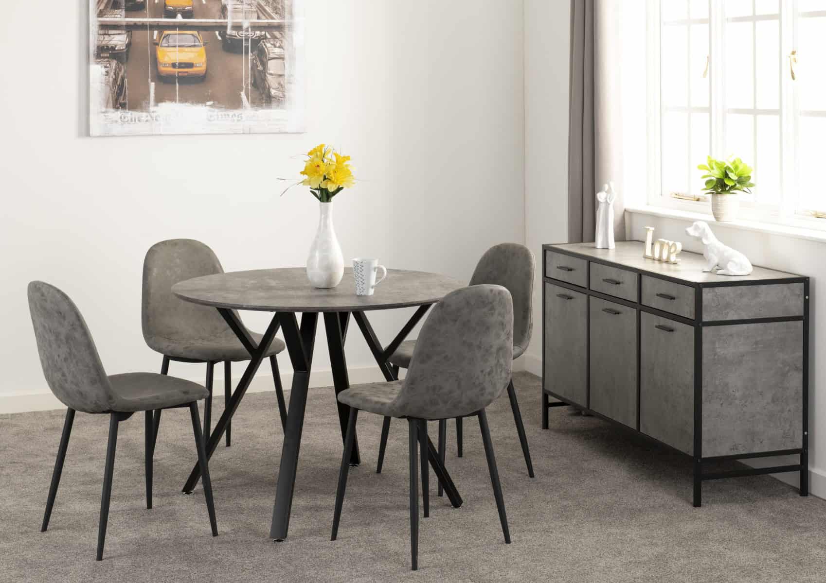 Athens Round Dining Table - Concrete Effect & Black - Image 2