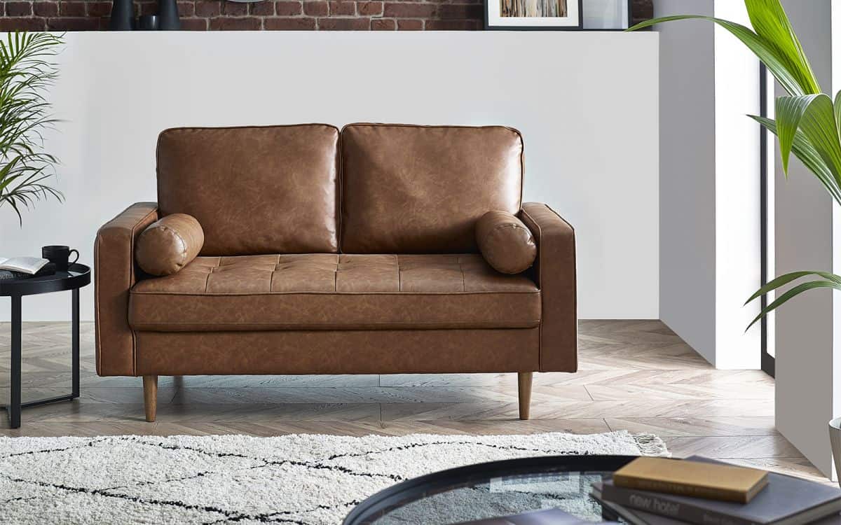 Henderson 2 Seater Sofa - Brown Faux Leather | Buy Online | Beds.ie
