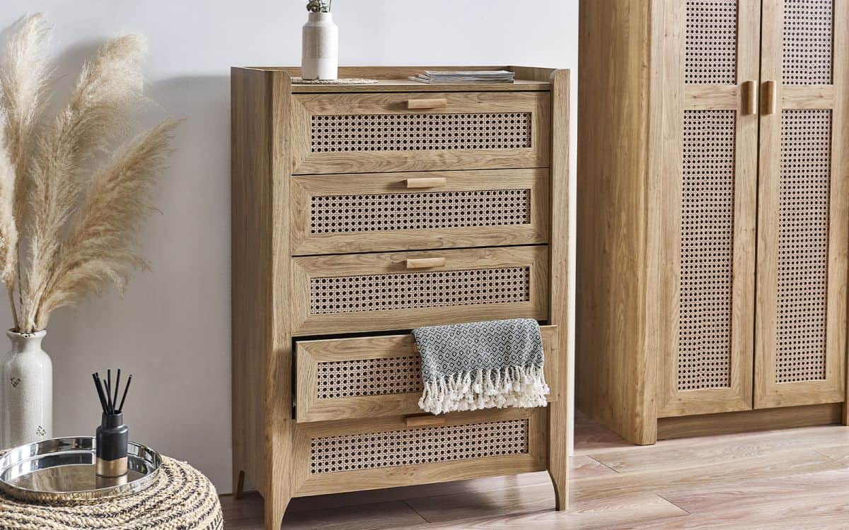 Sydenham 5 Drawer Chest - Rattan Oak | Buy Online | Beds.ie