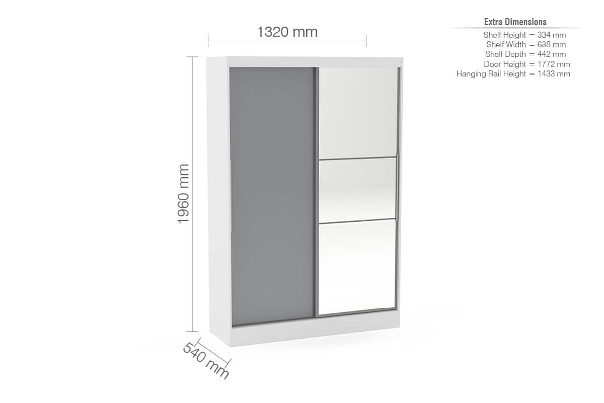 Lynx 2 Door Sliding Wardrobe With Mirror - White & Grey - Image 3
