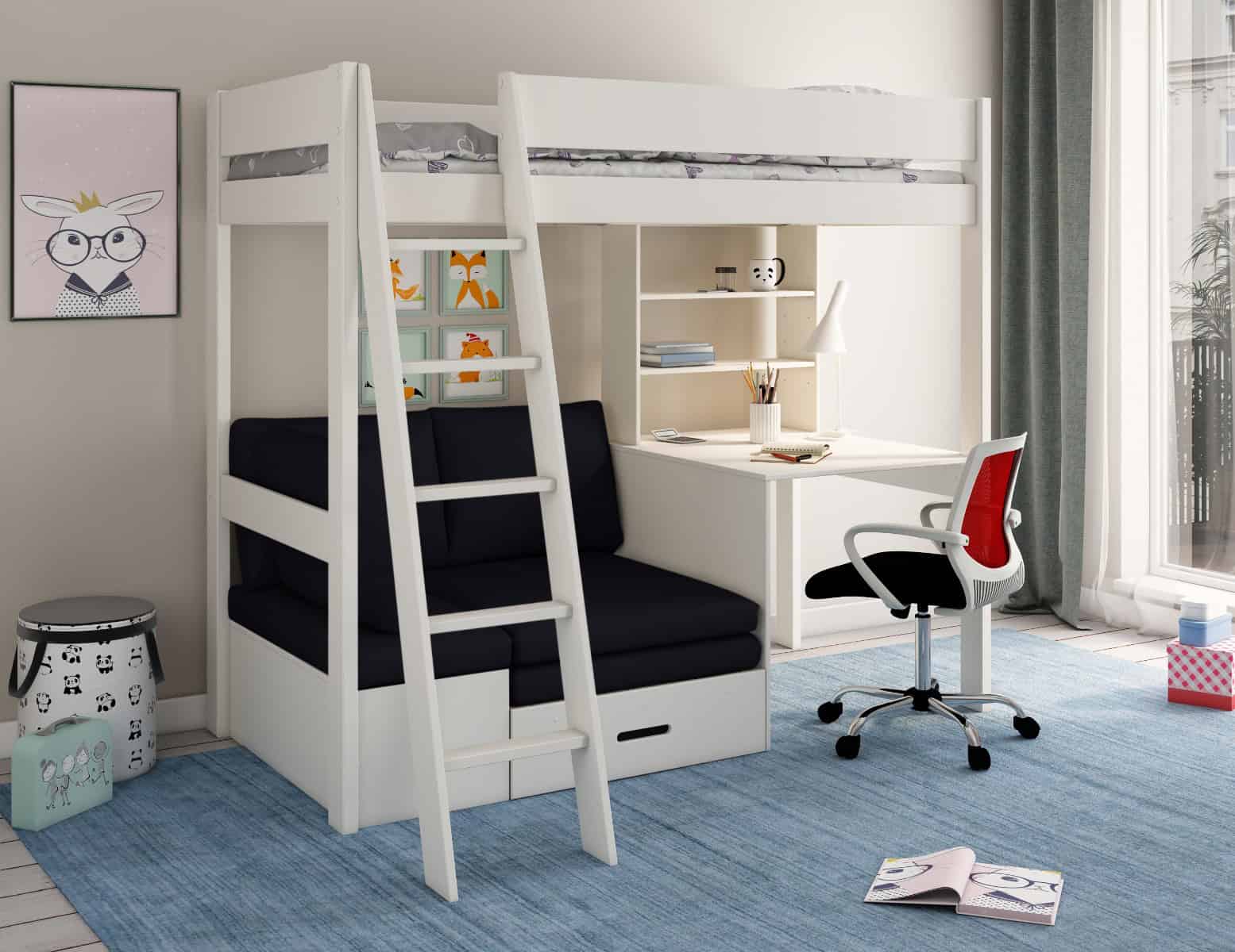 Kids Avenue Estella White Highsleeper with Black Sofa Bed | Buy Online | Beds.ie