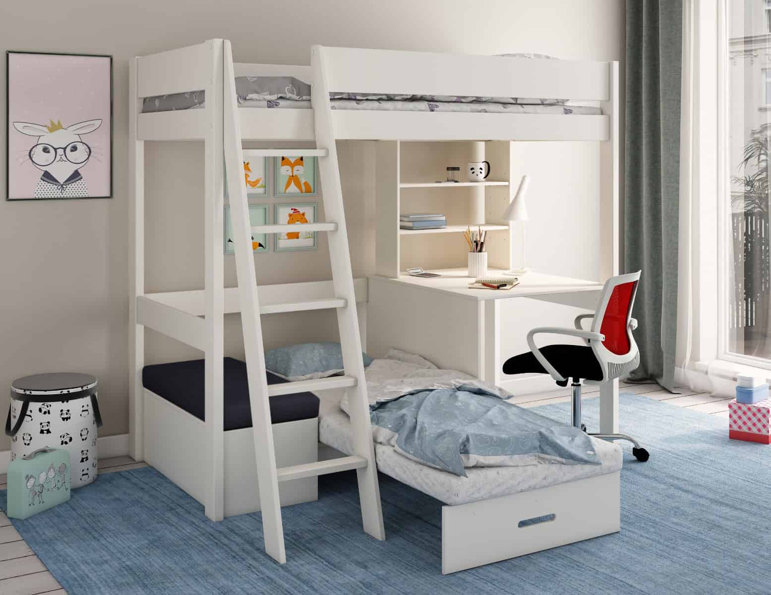 Kids Avenue Estella White Highsleeper with Black Sofa Bed - Image 2