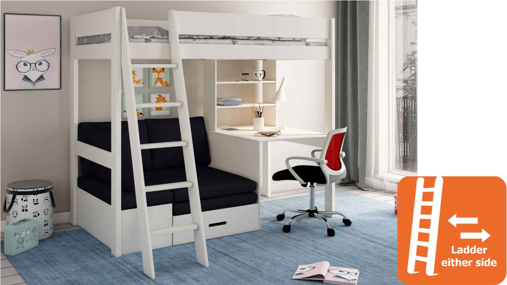 Kids Avenue Estella White Highsleeper with Black Sofa Bed - Image 8