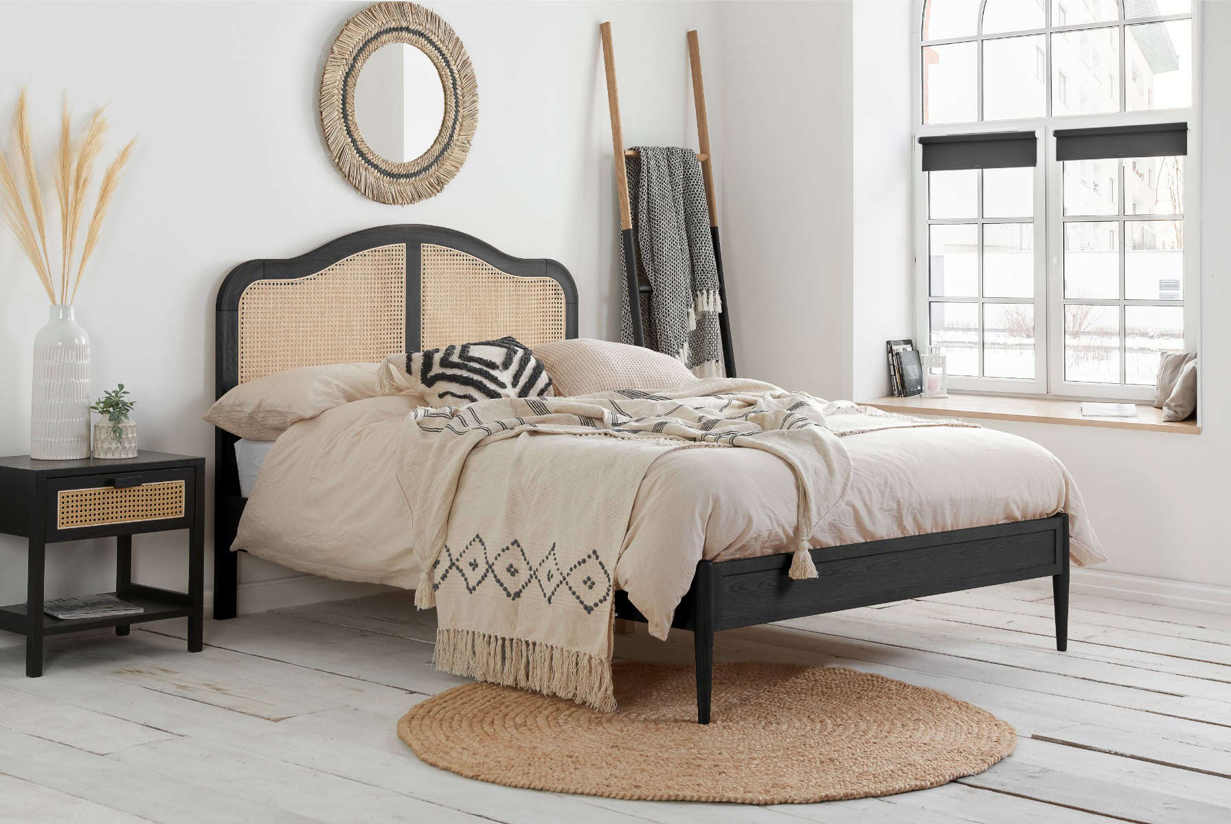 6ft Leonie Rattan Bedframe - Black | Buy Online | Beds.ie