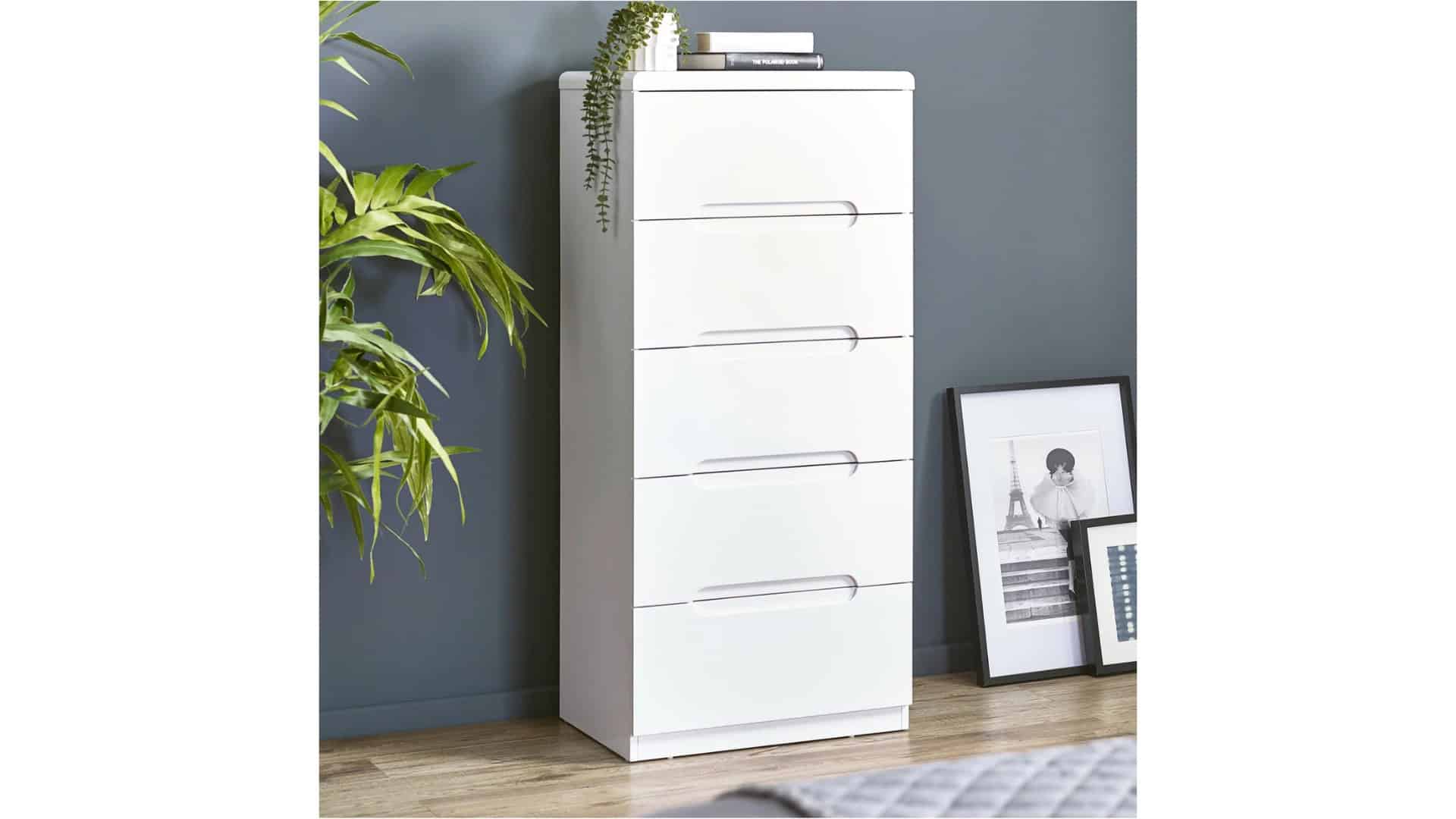 New York 5 Drawer Narrow Chest - White | Buy Online | Beds.ie