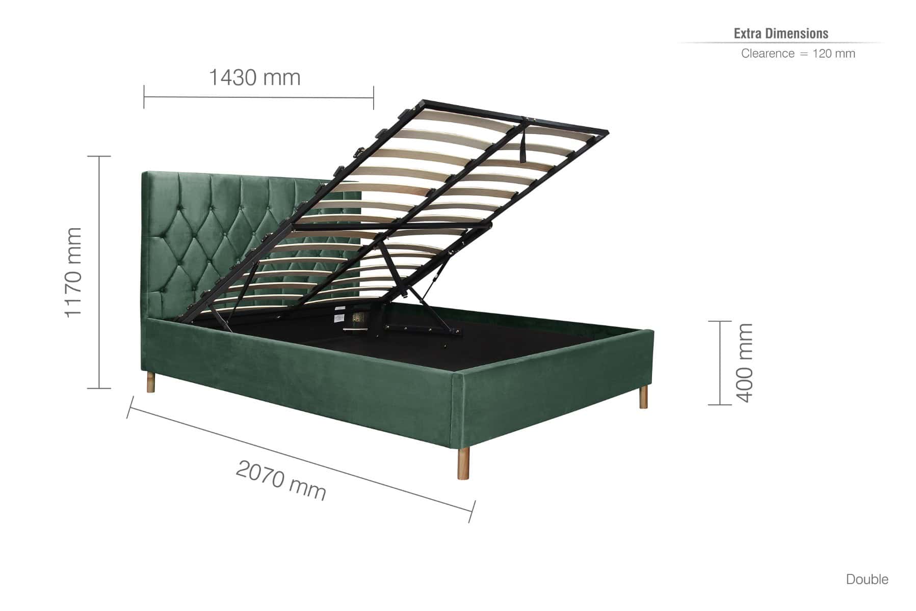 Loxley 4ft6 Ottoman Bedframe - Green Velvet - Image 10
