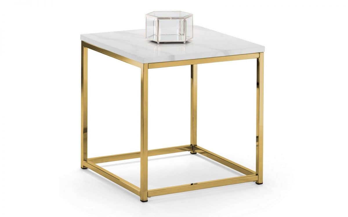 Karra Lamp Table - White Marble & Gold - Image 2