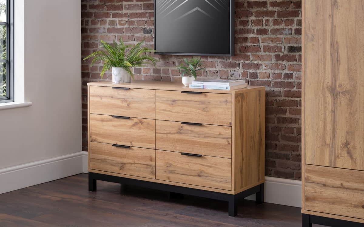 Batu 6 Drawer Chest - Oak & Black | Buy Online | Beds.ie